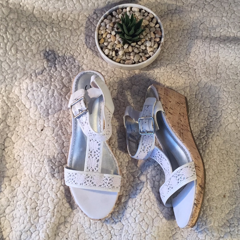 White Crochet Sandal Wedge